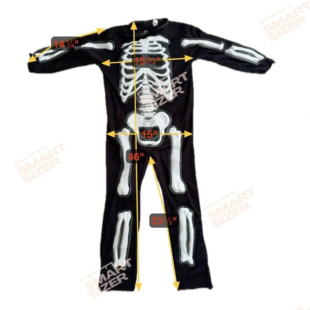 Kids Skeleton Halloween Costume Black White Bones Outfit w/ Boot Covers M 8-10‎